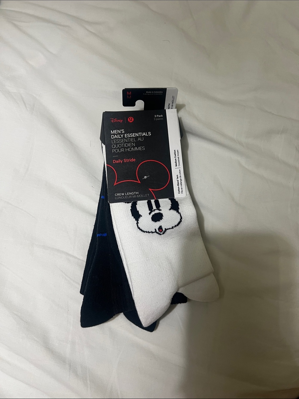 Disney Men's Crew Socks 3-Pack - White, Blue & Black